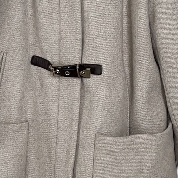 Calvin Klein Tan Herringbone Wool Coat Faux Fur Hood Size L NWT - Picture 5 of 10